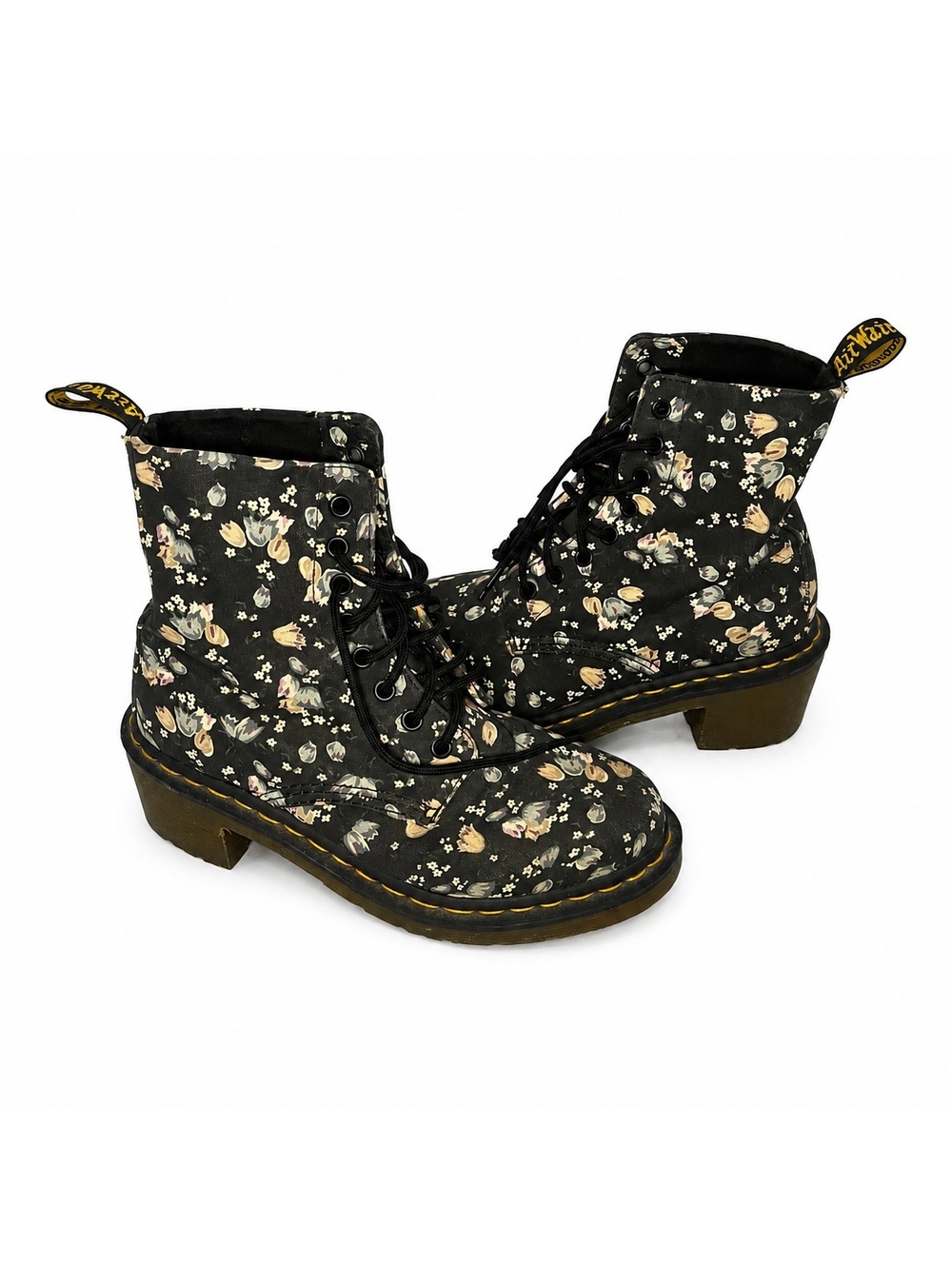 Dr. Martens Lynn Floral Canvas Boots Black Floral Lace-Up Size 7